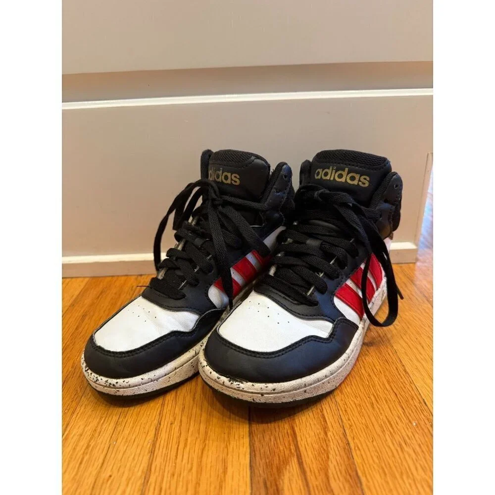 Adidas Hoops Mid Shoes Cloud Red White Black Youth Size 2